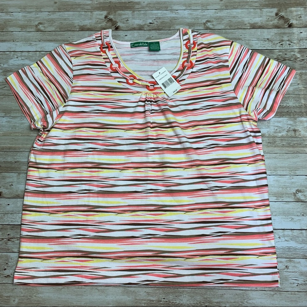 NWOT Emerald Isle striped shirt L orange yellow